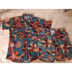 Vintage Jogal Cotton Hawaiian Button Front Shirt + Shorts Size M Men's
